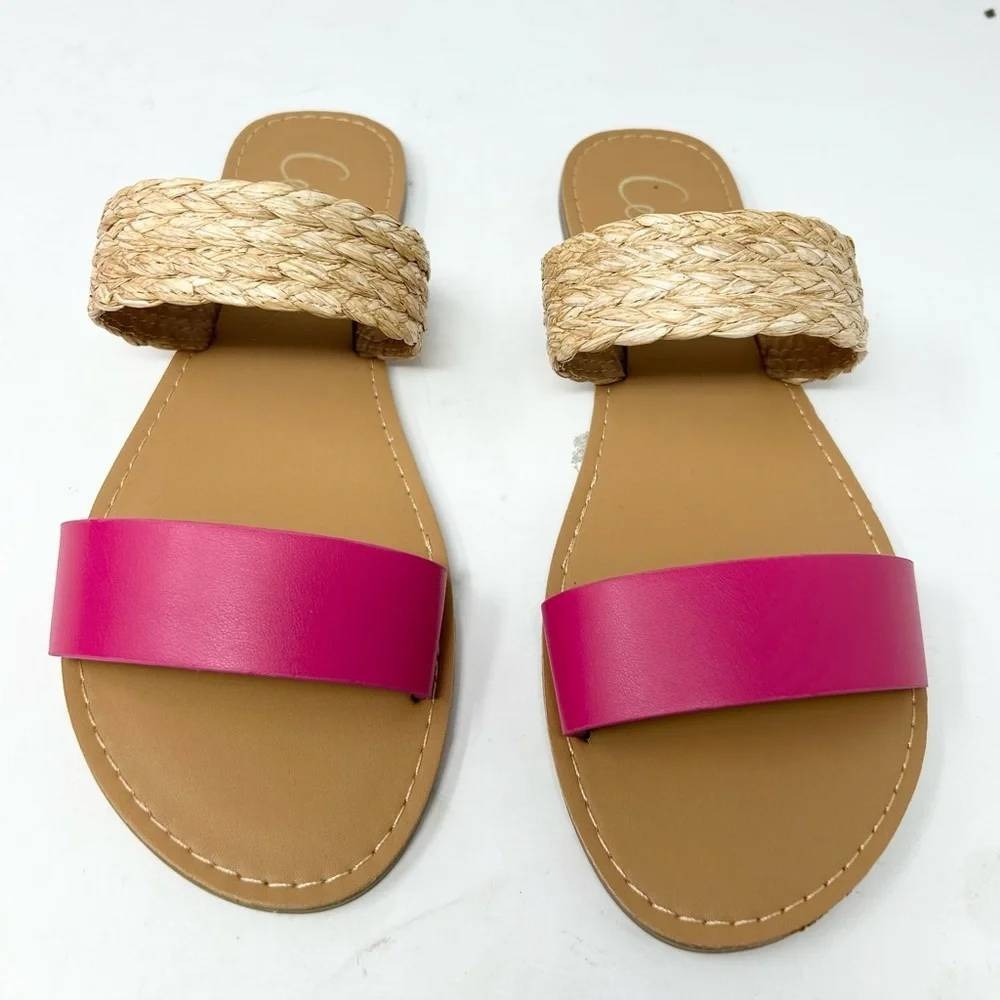 Celia Atlas Women Fuchsia Pink Braided Raffia Flat Slide Sandals Size 9 NEW